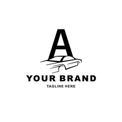 
letter A logo and full speed car