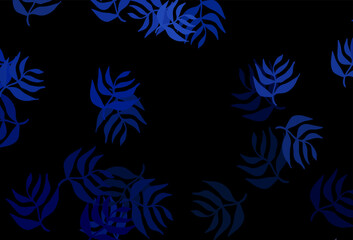 Dark BLUE vector doodle pattern with leaves.