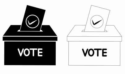 outline silhouette Voting ballot box icon set isolated on white background