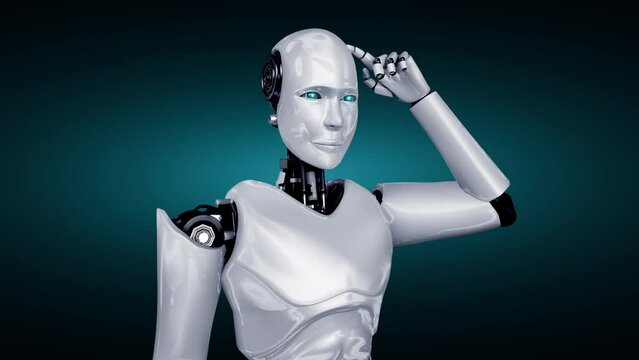 Futuristic robot artificial intelligence huminoid AI programming coding technology development and machine learning concept. Robotic bionic science research for future of human life. 3D rendering.