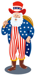 illustration of Father Christmas Santa Claus dressed in American Flag stars and stripes on isolated background done in retro style