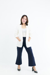 Fototapeta premium Portrait beautiful working Asian woman , business girl standing arms crossed with happiness on white background