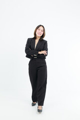 Portrait beautiful working Asian woman , business girl standing arms crossed with happiness on white background