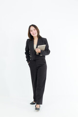 Portrait beautiful working Asian woman , business girl standing arms crossed with happiness on white background