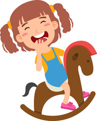 cute smiling girl riding on rocking horse
