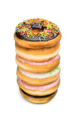 Stack of glazed doughnuts isolated on white background