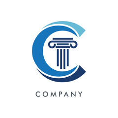 Professional Law firm logo initial letter C with pillar icon, Modern brand identity law firm design vector in monochrome blue color, lawyer logo