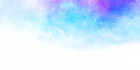 キラキラした青色と紫色の水彩イラストのフレーム　背景イラスト