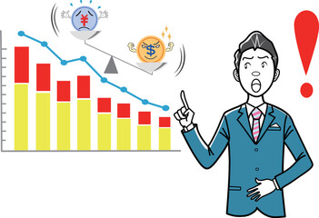 円安ドル高を説明するビジネスマン