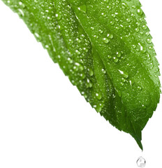 Fototapeta na wymiar Green Leaf with Water drops isolated on white background