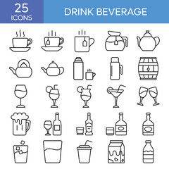 Drink, Beverage Icon Set, Icons Collection Logo Design Vector Template Illustration Sign And Symbol Pixels Perfect