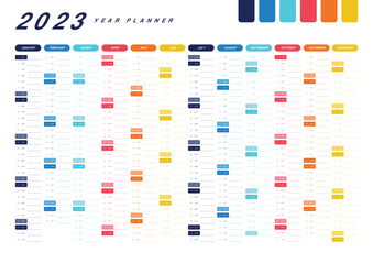 2023 Year Planner. Wall Planner Calendar with Colorful design. Vector illustration ready to print.