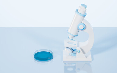 A microscope on the desk in the lab, 3d rendering.