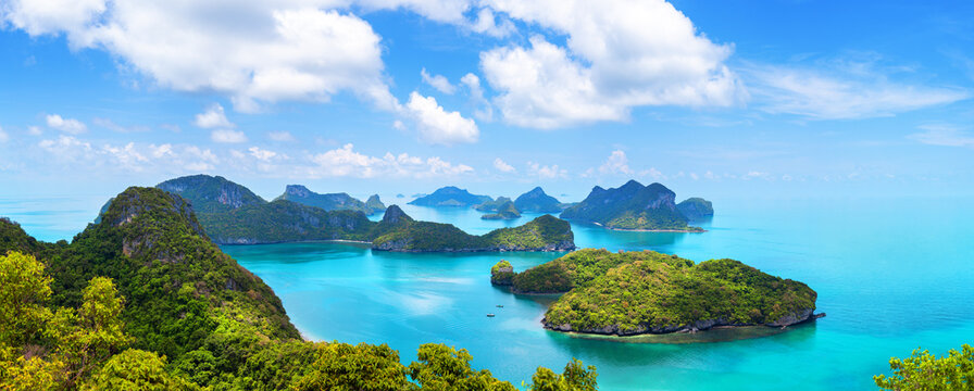 Ang Thong National Marine Park, Angthong Marine Park, Surat Thani, Thailand, Southeast Asia, beautiful tropical islands panoramic view, paradise nature landscape, seascape panorama, vacation, travel