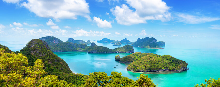 Ang Thong National Marine Park, Angthong Marine Park, Surat Thani, Thailand, Southeast Asia, beautiful tropical islands panoramic view, paradise nature landscape, seascape panorama, vacation, travel