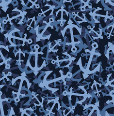 Anchor ship blue camouflage Winter pattern seamless. Army blue background. Protective soldier and hunting winter-time texture