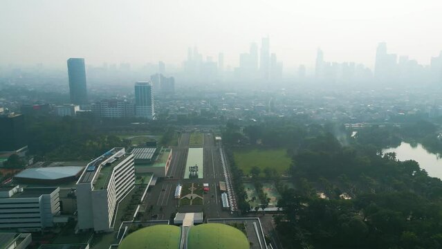 Misty Jakarta with Indonesia Parliament building
