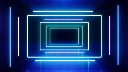 Abstract Sci-Fi retro style of the 80s. Laser neon bright background. Design for banners advertising technologies.