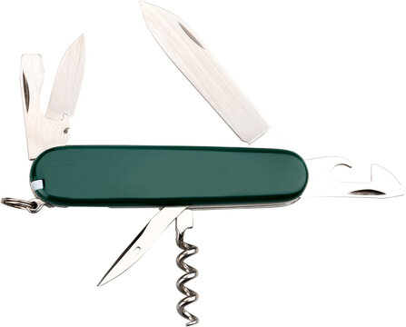 Multipurpose knife isolated on white with all neccessary tools all in one