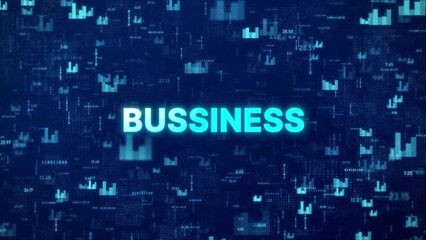 BUSINESS text over animated financial background with chart, numbers and matrix codes - Powered by Adobe