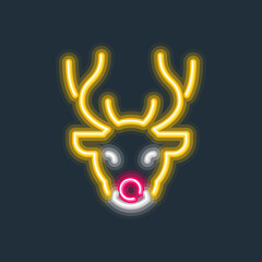 Rudolph the reindeer glowing neon sign hard edge gradient vector illustration