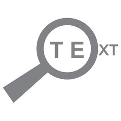 Search text with magnifier. Isolated vector illustration web browsers, black illustration. Transparent design.