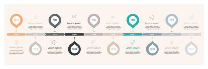 Creative infographic design with 10 steps. Colorful timeline with vector business template