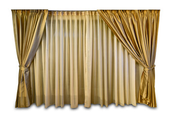 Golden silk velvet luxury curtains isolated on white background. This has clipping path.