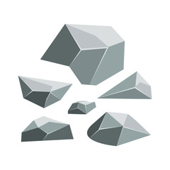 Rock stone set different boulders. Stones and rocks in isometric flat style. Cobblestones of various shapes. Vector Illustration