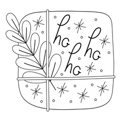Coloring book, Box with a gift for christmas, new year, birthday. Black and white illustration for coloring. Development of children, education of preschoolers, schoolchildren. Task, game.