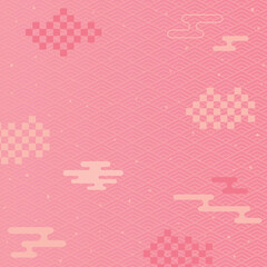 ピンクの和柄の雲の背景素材