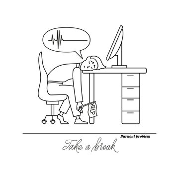 Professional burnout at workplace health at work doodle style.
