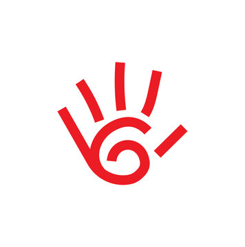 Red symbol of a human hand simplified