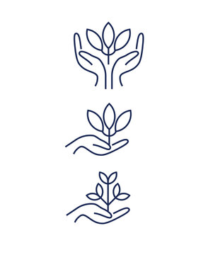 Ecology Logo icon designs of a hand holding a plant