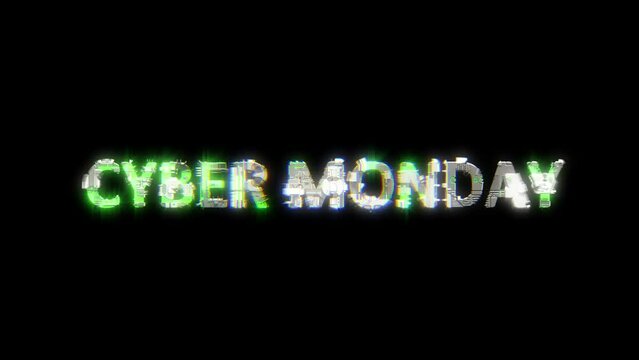 cybernetic text CYBER MONDAY with chromatic aberrance and glitch effects, isolated