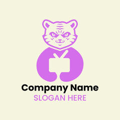 Tiger Tv Logo Negative Space Concept Vector Template. Panther Holding Tv Symbol