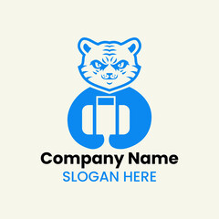 Tiger Travel Bag Logo Negative Space Concept Vector Template. Panther Holding Travel Bag Symbol