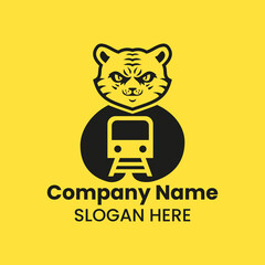 Tiger Railway Logo Negative Space Concept Vector Template. Panther Holding Railway Symbol