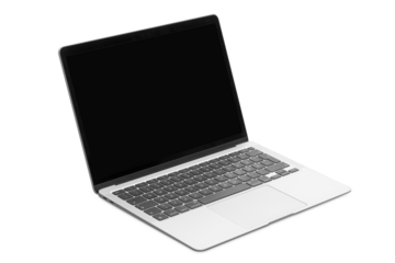 modern laptop computer on the tabl on the color blackboard background