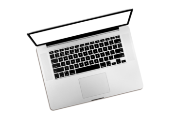 modern laptop computer on the tabl on the color blackboard background