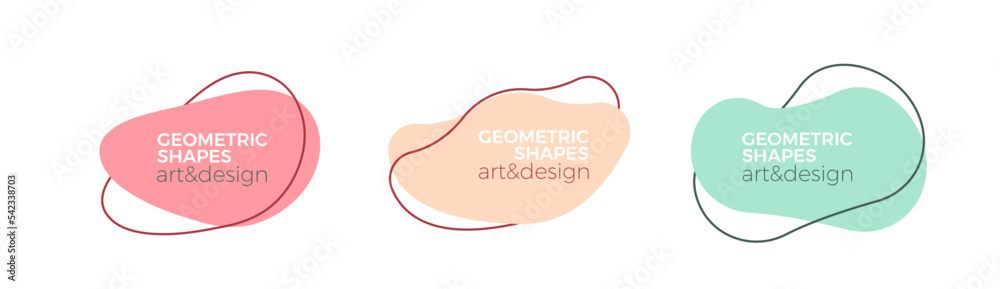 Aufkleber Set of modern organic shapes. Fluid vector trendy elements. Template graphics with geometric speech bubbles and banners with frames to put your own text