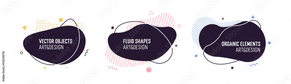 Aufkleber Set of modern organic shapes. Fluid vector trendy elements. Template graphics with geometric speech bubbles and banners with frames to put your own text
