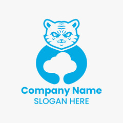 Tiger Cloud Logo Negative Space Concept Vector Template. Panther Holding Cloud Symbol