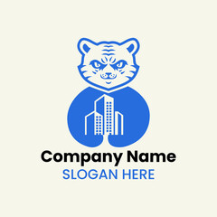 Tiger Building Logo Negative Space Concept Vector Template. Panther Holding Building Symbol