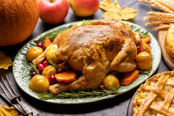 Thanksgiving turkey on rustic table