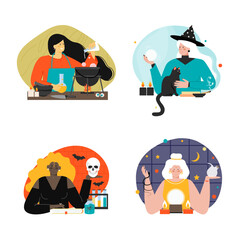 Female witch and fortune tellers vector set