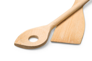 Wooden kitchenware on cutting board abstract food background