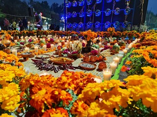 flowers on the street, traditional Day of the Dead in Mexico