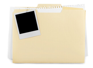 File Folder with Documents and Blank Polaroid