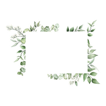 elegant watercolor greenery leaves frame